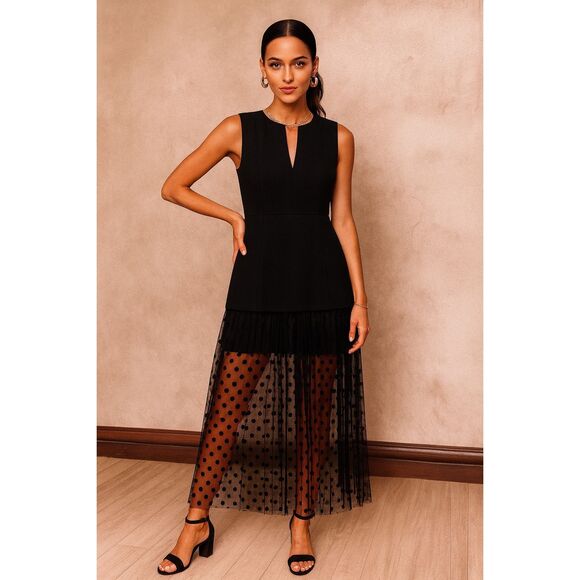 As It May Black Maxi Dress with Sheer Polka Dot Tulle Skirt Cocktail Size S NWT - Picture 1 of 6